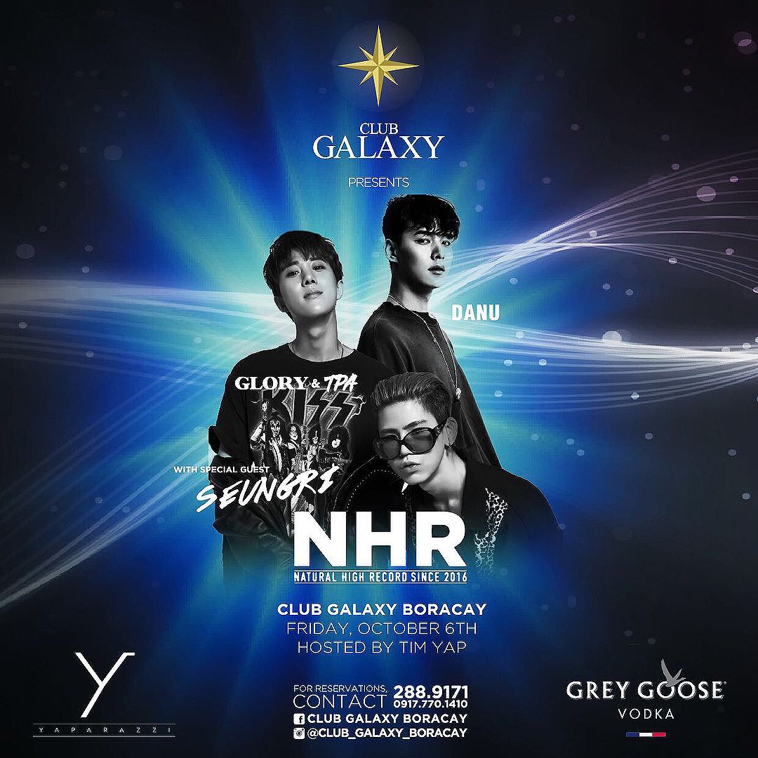Seungri Instagram Sep 29, 2017 9:28pm See u in #boracay @club_galaxy_boracay & #manila @valkyrie_club @yaparazzievents @naturalhighrecord @djglory @tpa_official @nhr_danu