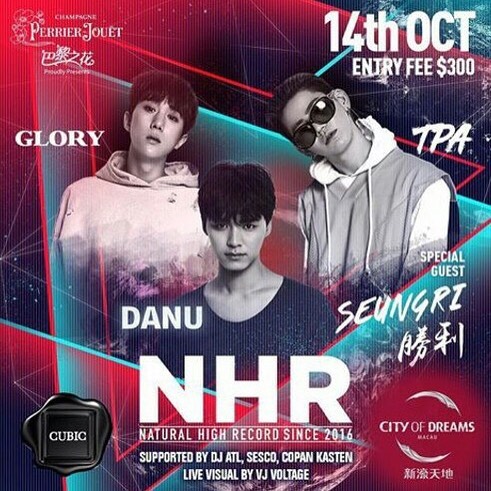 Seungri Instagram Oct 13, 2017 11:30am See u in macau @naturalhighrecord @djglory @tpa_official @nhr_danu