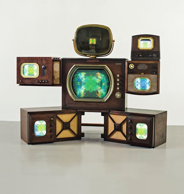 TOP Instagram Sep 13, 2016 5:07pm Curated by T.O.P @Sothebys Paik Nam June 1932-2006 FAT BOY signed in English and dated 97 single-channel video、seven monitors、vintage TV case and six vintage TV cabinets 173(H)by 218 by 92 cm;68⅛(H)by 85⅞by 36¼in. #TTTOP Sothebys #NamjunePaik